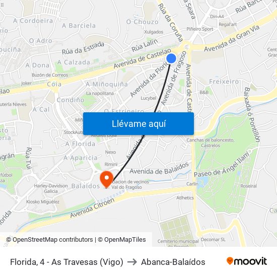 Florida, 4 - As Travesas (Vigo) to Abanca-Balaídos map