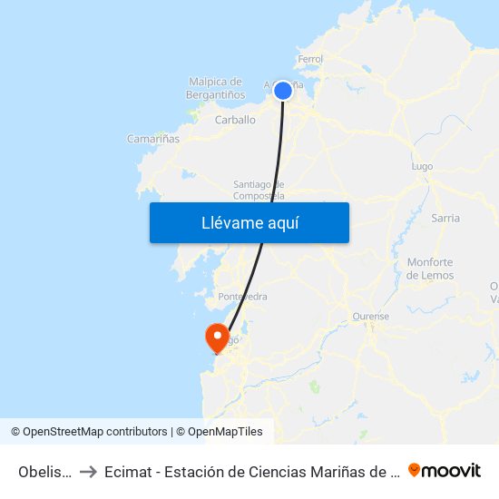 Obelisco to Ecimat - Estación de Ciencias Mariñas de Toralla map