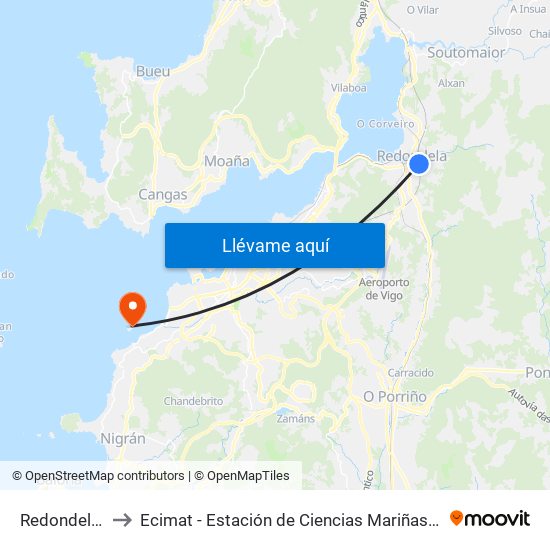 Redondela Av to Ecimat - Estación de Ciencias Mariñas de Toralla map