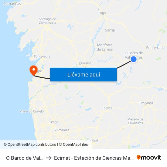 O Barco de Valdeorras to Ecimat - Estación de Ciencias Mariñas de Toralla map