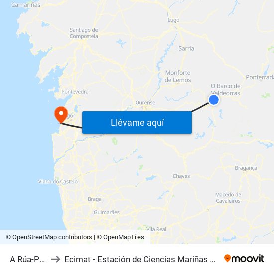 A Rúa-Petín to Ecimat - Estación de Ciencias Mariñas de Toralla map