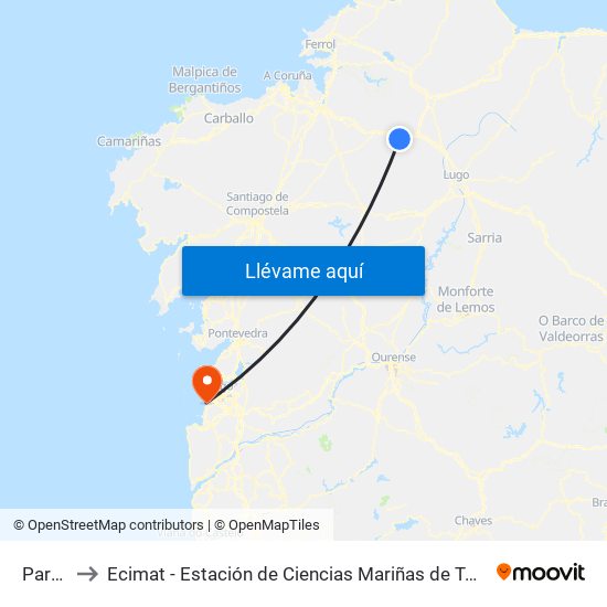 Parga to Ecimat - Estación de Ciencias Mariñas de Toralla map