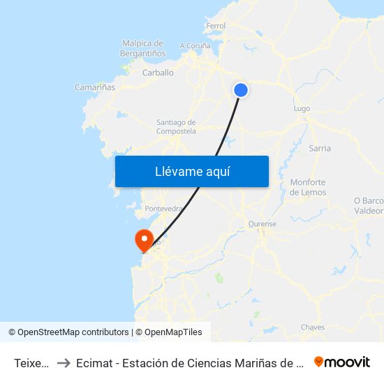 Teixeiro to Ecimat - Estación de Ciencias Mariñas de Toralla map