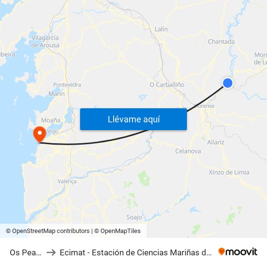 Os Peares to Ecimat - Estación de Ciencias Mariñas de Toralla map