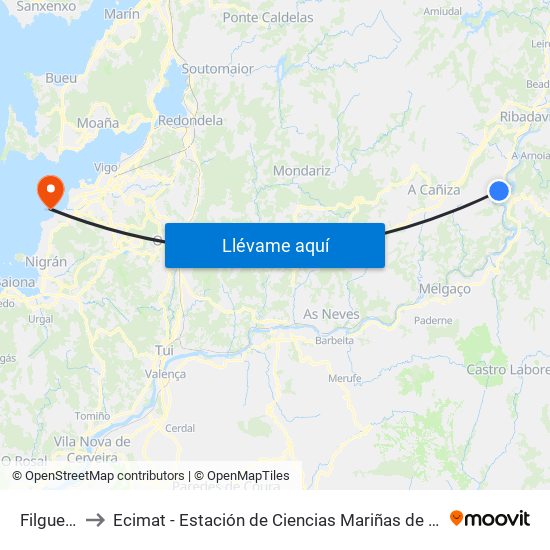 Filgueira to Ecimat - Estación de Ciencias Mariñas de Toralla map