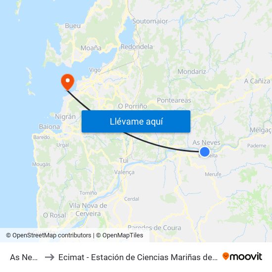 As Neves to Ecimat - Estación de Ciencias Mariñas de Toralla map