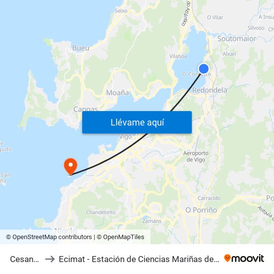 Cesantes to Ecimat - Estación de Ciencias Mariñas de Toralla map