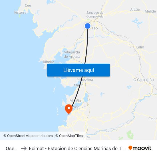 Osebe to Ecimat - Estación de Ciencias Mariñas de Toralla map