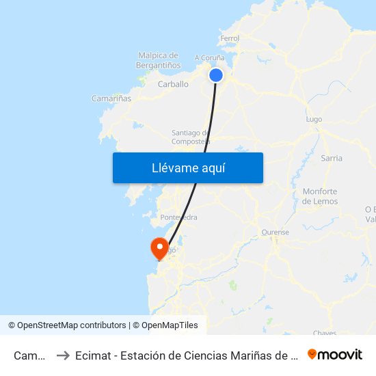 Cambre to Ecimat - Estación de Ciencias Mariñas de Toralla map