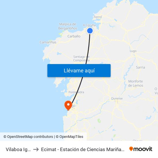 Vilaboa Igrexa to Ecimat - Estación de Ciencias Mariñas de Toralla map