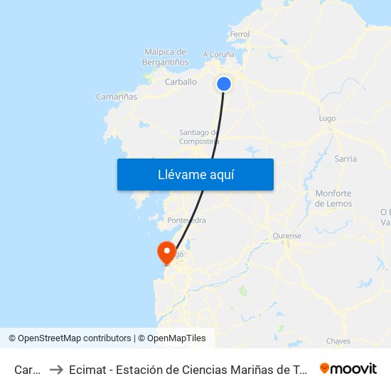 Carral to Ecimat - Estación de Ciencias Mariñas de Toralla map