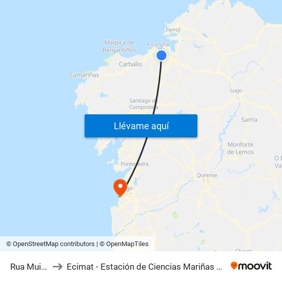 Rua Muiños to Ecimat - Estación de Ciencias Mariñas de Toralla map