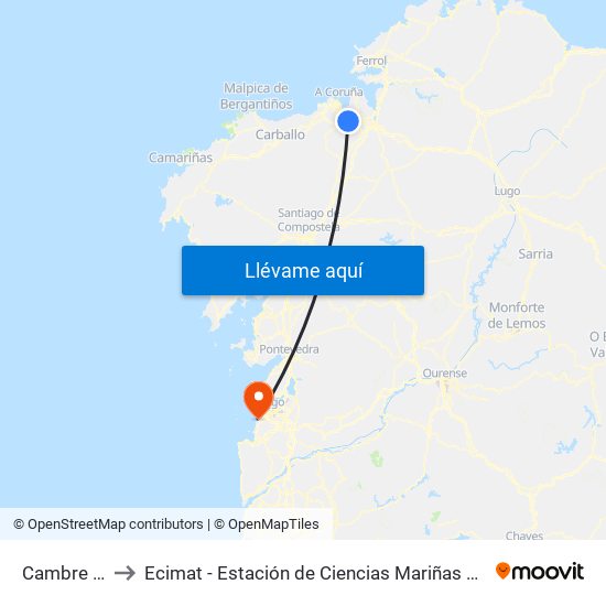 Cambre E.F. to Ecimat - Estación de Ciencias Mariñas de Toralla map