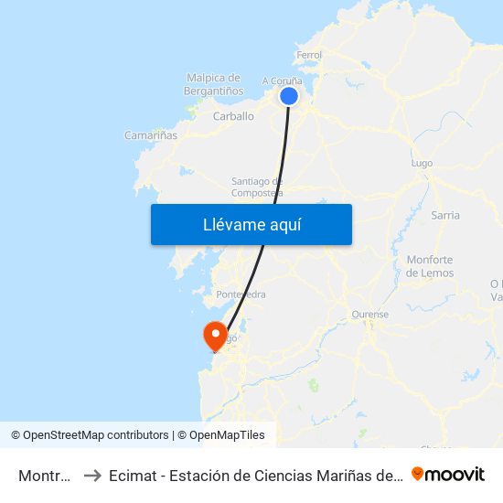 Montrove to Ecimat - Estación de Ciencias Mariñas de Toralla map
