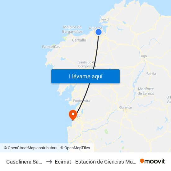 Gasolinera Santa Cruz to Ecimat - Estación de Ciencias Mariñas de Toralla map