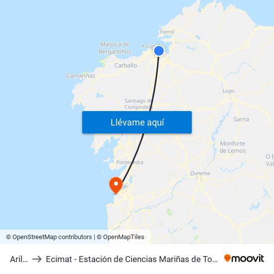 Arillo to Ecimat - Estación de Ciencias Mariñas de Toralla map