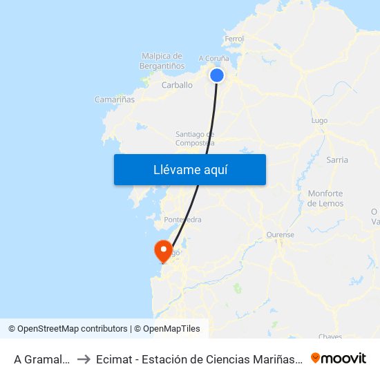 A Gramalleira to Ecimat - Estación de Ciencias Mariñas de Toralla map