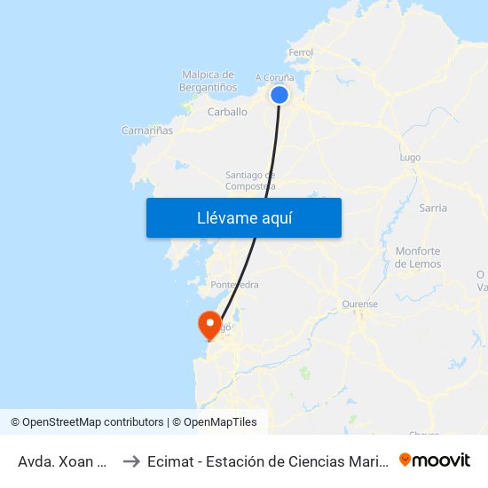 Avda. Xoan Carlos I to Ecimat - Estación de Ciencias Mariñas de Toralla map