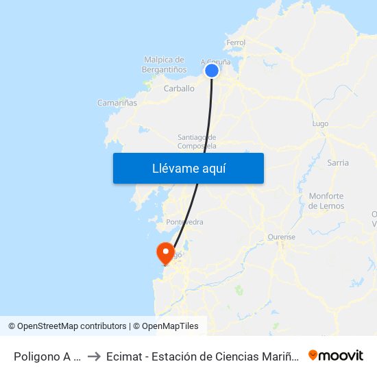 Poligono A Grela to Ecimat - Estación de Ciencias Mariñas de Toralla map