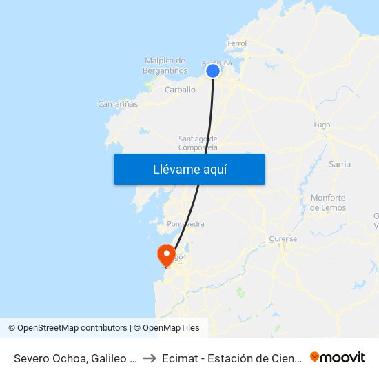 Severo Ochoa, Galileo Galilei (Interurbano) to Ecimat - Estación de Ciencias Mariñas de Toralla map