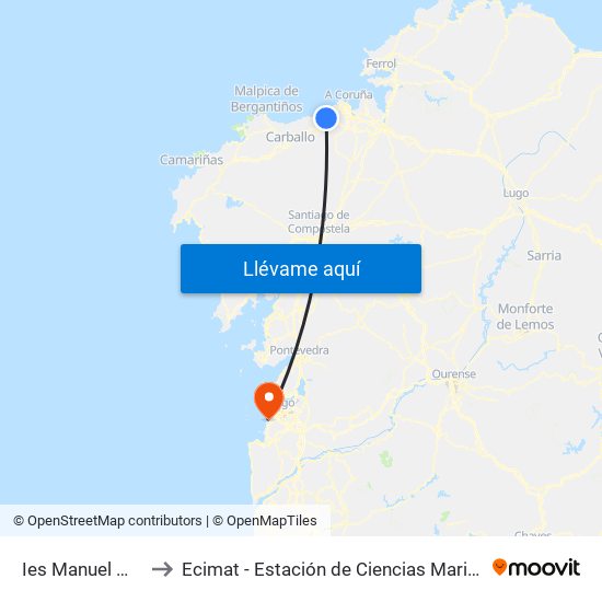 Ies Manuel Murguia to Ecimat - Estación de Ciencias Mariñas de Toralla map