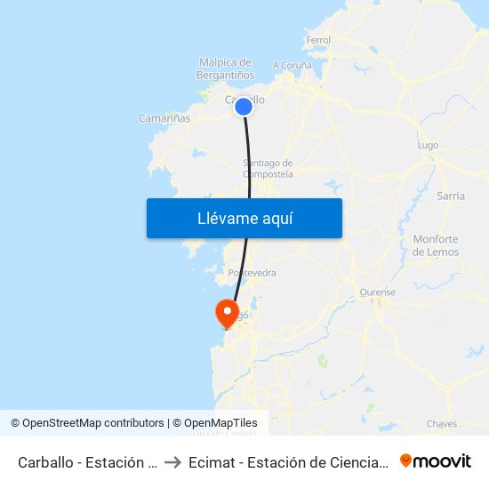 Carballo - Estación de Autobuses to Ecimat - Estación de Ciencias Mariñas de Toralla map