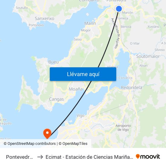 Pontevedra E.A. to Ecimat - Estación de Ciencias Mariñas de Toralla map