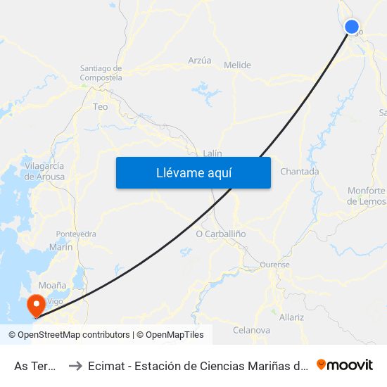 As Termas to Ecimat - Estación de Ciencias Mariñas de Toralla map