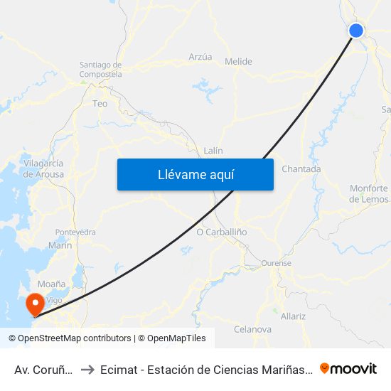 Av. Coruña 39 to Ecimat - Estación de Ciencias Mariñas de Toralla map