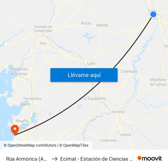 Rúa Armórica (Ambulatorio) to Ecimat - Estación de Ciencias Mariñas de Toralla map