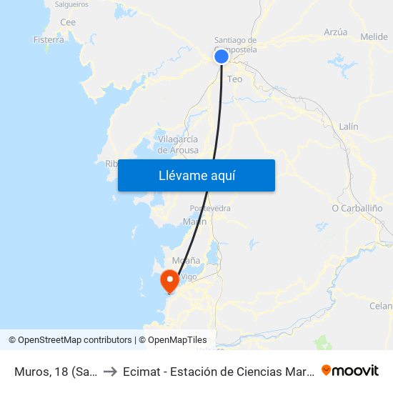 Muros, 18 (Santiago) to Ecimat - Estación de Ciencias Mariñas de Toralla map
