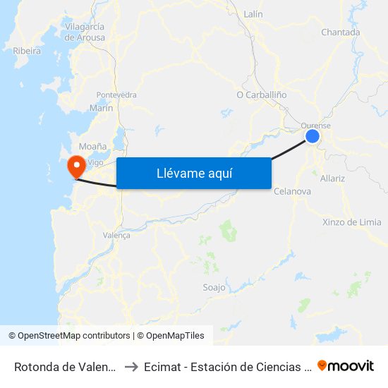 Rotonda de Valenzá (Ourense) to Ecimat - Estación de Ciencias Mariñas de Toralla map