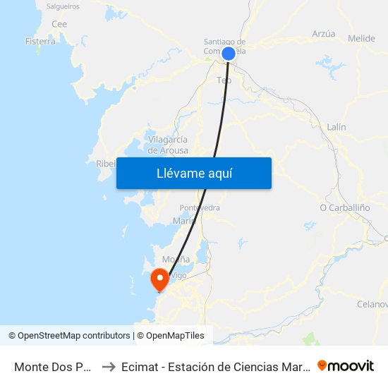Monte Dos Postes, 8 to Ecimat - Estación de Ciencias Mariñas de Toralla map