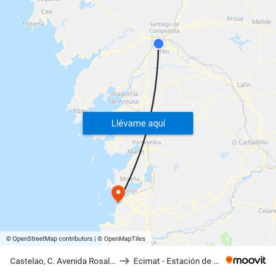 Castelao, C. Avenida Rosalía de Castro - Milladoiro (Ames) to Ecimat - Estación de Ciencias Mariñas de Toralla map