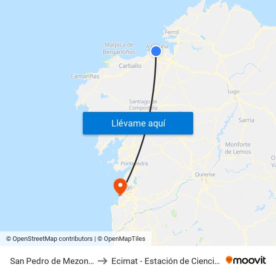 San Pedro de Mezonzo (Interurbano) to Ecimat - Estación de Ciencias Mariñas de Toralla map