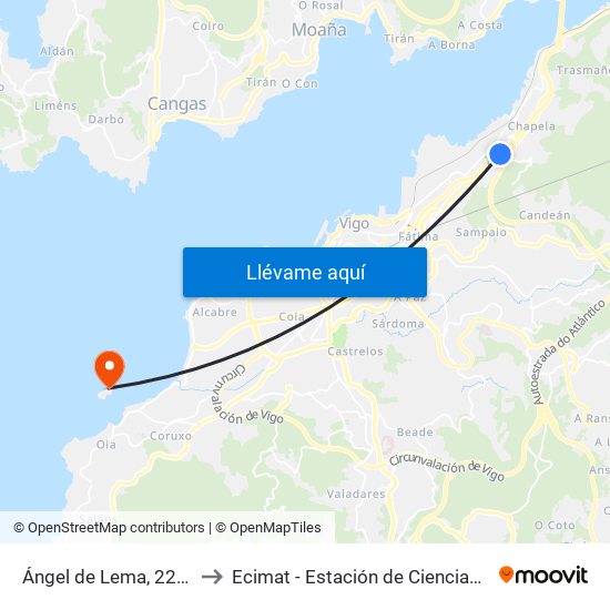 Ángel de Lema, 221 // A Ferreira to Ecimat - Estación de Ciencias Mariñas de Toralla map