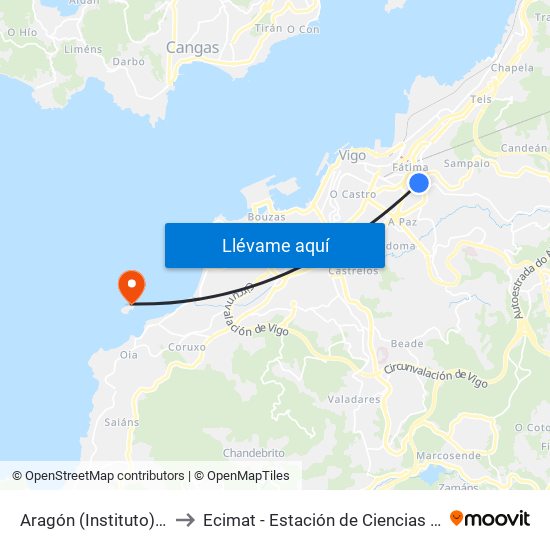 Aragón (Instituto) // A Candea to Ecimat - Estación de Ciencias Mariñas de Toralla map