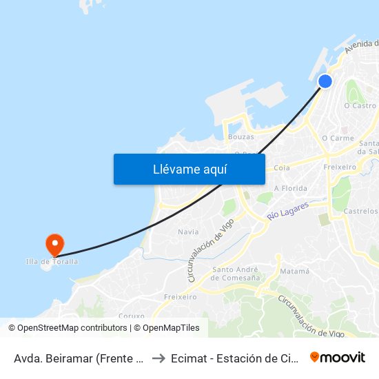 Avda. Beiramar (Frente Casa Mar) // O Picachiño to Ecimat - Estación de Ciencias Mariñas de Toralla map