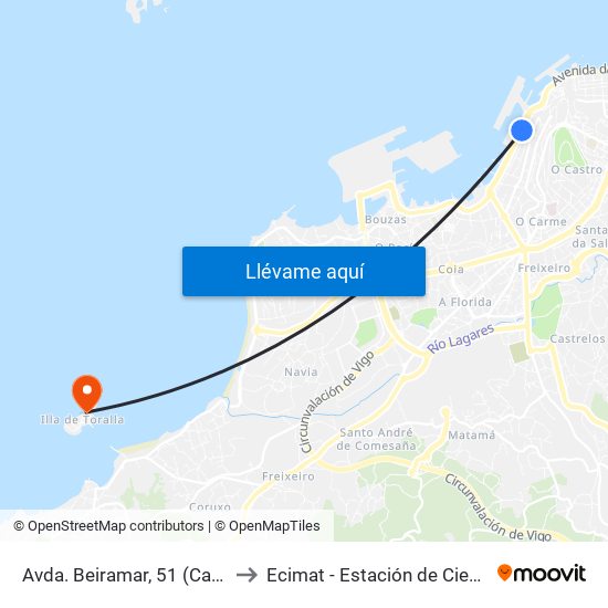 Avda. Beiramar, 51 (Casa Mar) // O Picachiño to Ecimat - Estación de Ciencias Mariñas de Toralla map