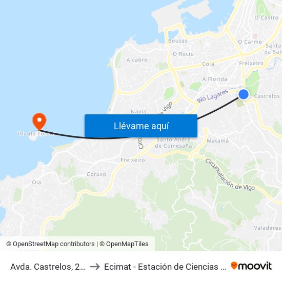 Avda. Castrelos, 202 (Pereiró) to Ecimat - Estación de Ciencias Mariñas de Toralla map