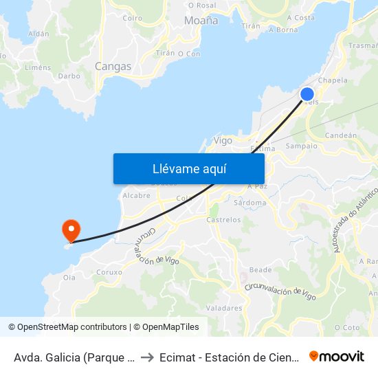 Avda. Galicia (Parque Riouxa) // A Granxa to Ecimat - Estación de Ciencias Mariñas de Toralla map