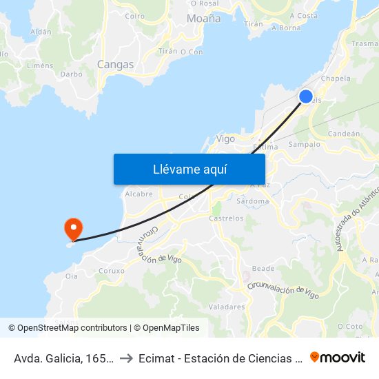 Avda. Galicia, 165 // O Bacelo to Ecimat - Estación de Ciencias Mariñas de Toralla map