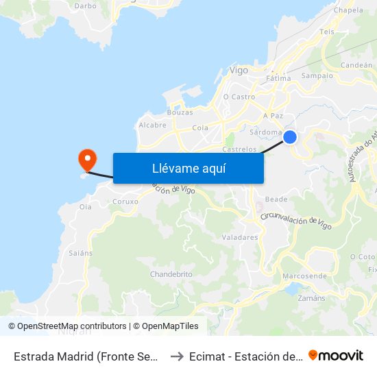 Estrada Madrid (Fronte Seminario) // O Campo da Presa do Valo to Ecimat - Estación de Ciencias Mariñas de Toralla map