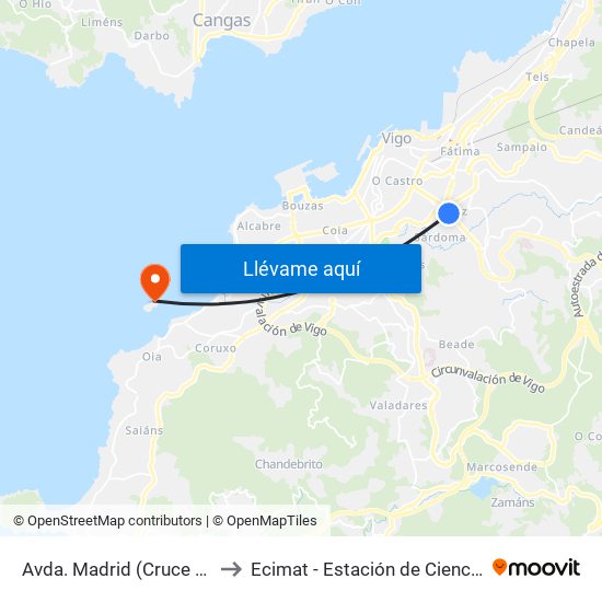Avda. Madrid (Cruce Raviso) // O Raviso to Ecimat - Estación de Ciencias Mariñas de Toralla map