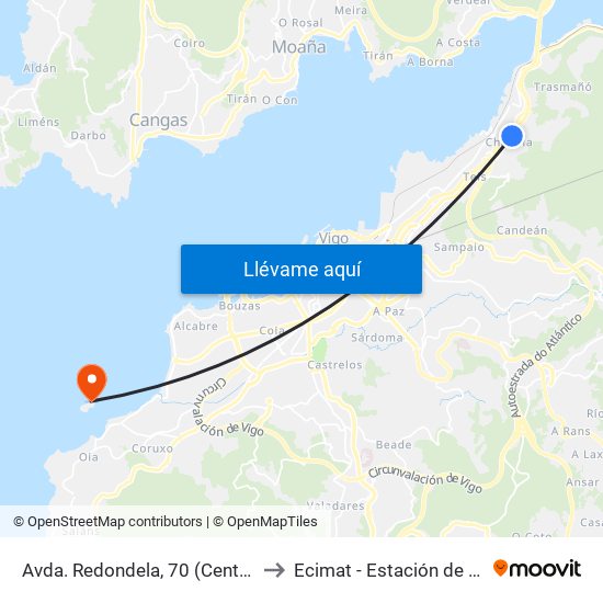 Avda. Redondela, 70 (Centro Saúde) // Lombardía de Arriba to Ecimat - Estación de Ciencias Mariñas de Toralla map