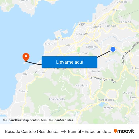 Baixada Castelo (Residencia Asistida) // O Monte do Areeiro to Ecimat - Estación de Ciencias Mariñas de Toralla map