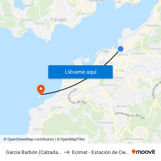 Garcia Barbón (Calzada) // A Ribeira da Calzada to Ecimat - Estación de Ciencias Mariñas de Toralla map