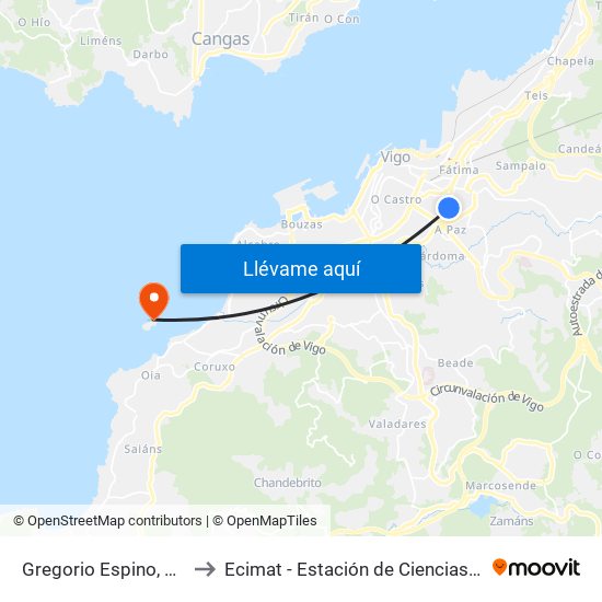 Gregorio Espino, 53 // O Cotón to Ecimat - Estación de Ciencias Mariñas de Toralla map
