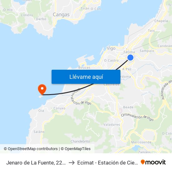 Jenaro de La Fuente, 22 // A Carballeira do Cuco to Ecimat - Estación de Ciencias Mariñas de Toralla map