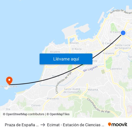 Praza de España // Granada to Ecimat - Estación de Ciencias Mariñas de Toralla map